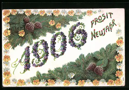 AK Jahreszahl 1906 mit Tannenzweigen