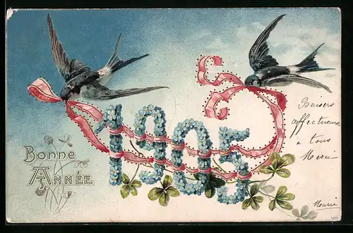 AK Jahreszahl 1905 aus Vergissmeinnichtblüten