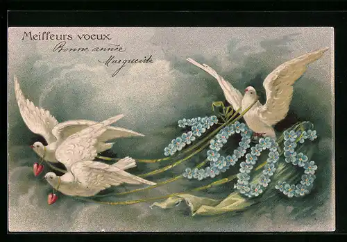 AK Jahreszahl 1905 aus Vergissmeinnicht mit Tauben