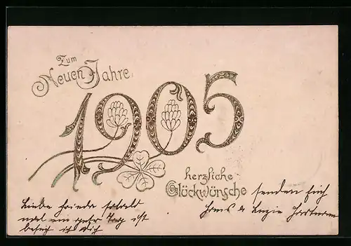AK Jahreszahl 1905 mit Kleeblättern