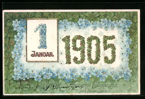 AK Herzlichen Glückwunsch zum neuen Jahre 01. Januar 1905! Kalenderblatt
