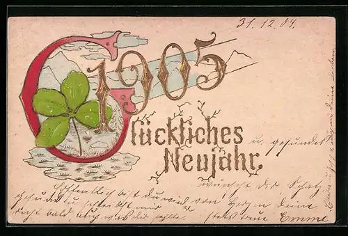 AK Jahreszahl 1905 mit Kleeblatt und Ortsansicht