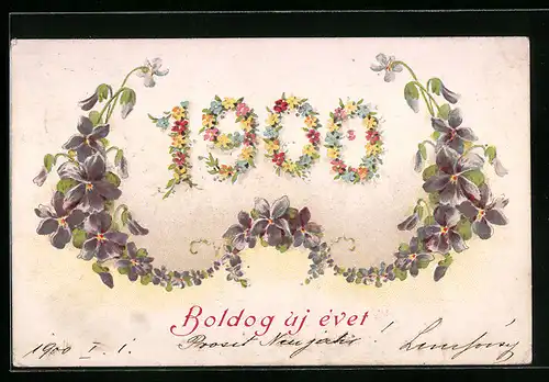 AK Jahreszahl 1900 aus Blüten