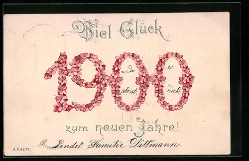 AK Jahreszahl 1900 aus Blüten