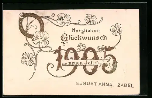 AK Jahreszahl 1905 mit Hufeisen und Kleeblättern