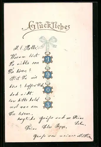 AK Jahreszahl 1903 mit Schleife