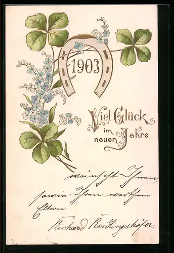 AK Jahreszahl 1903 mit Hufeisen und Kleeblättern