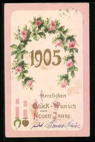 AK Jahreszahl 1905 im Blütenkranz