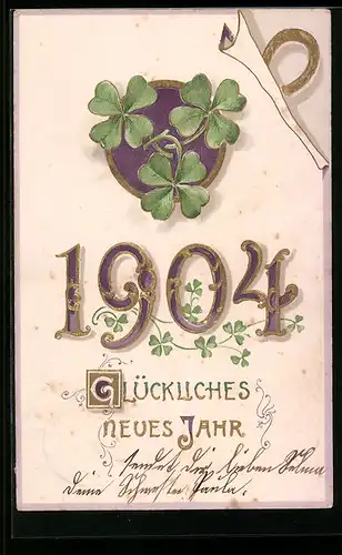 AK Jahreszahl 1904 mit vierblättrigen Kleeblättern