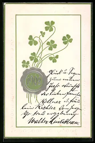 AK Jahreszahl 1902 im Siegel mit Kleeblättern