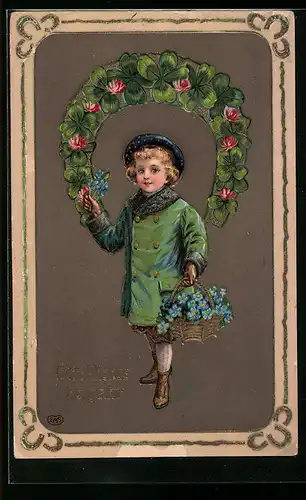 AK Mädchen mit Blumenkorb unter Hufeisen