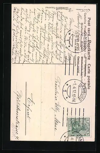 AK Junge mit Blumenstrauss und Hut