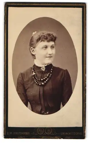 Fotografie C. W. Breitengross, Crimmitschau, Leipzigerstrasse, Junge Dame mit Kragenbrosche und Halskette