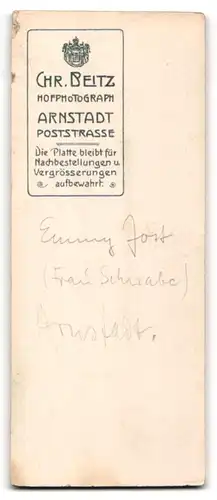 Fotografie Chr. Beitz, Arnstadt, junge Frau Emmy Jost