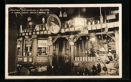 AK Zürich, Gasthaus Oberbayr. Gebirgsschenke zur Wurzhütte, Mühlegasse 16, Innenansicht