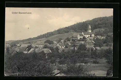 AK Unter-Stammheim, Teilansicht mit Kirche