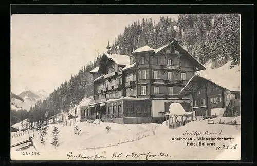 AK Adelboden, Hotel Bellevue im Schnee