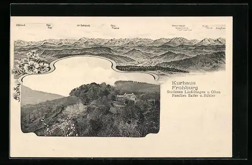AK Läufelfingen, Hotel-Kurhaus Frohburg, Berpanorama mit Tödi, Rigi und Glärnisch