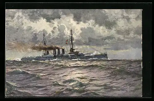Künstler-AK Hans Bohrdt: S. M. Linienschiff Oldenburg auf der Nordsee