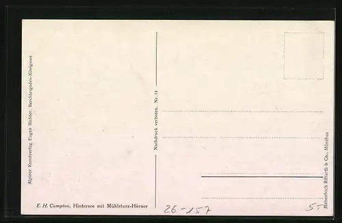 Künstler-AK Edward Harrison Compton: Hintersee mit Mühlsturz-Hörner