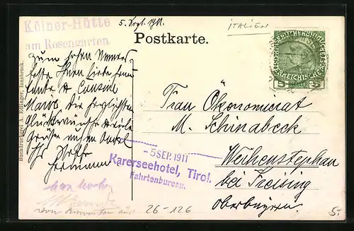 Künstler-AK Edward Theodore Compton: Tschagerjoch, Kölnerhütte vor Bergpanorama