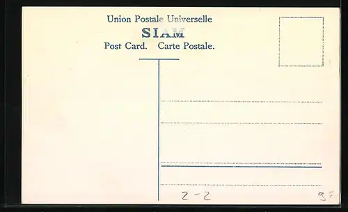 AK Briefmarken, Karte und Wappen von Siam