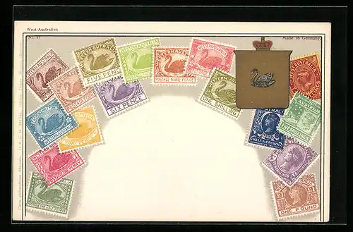 AK Briefmarken und Wappen von West-Australien, Krone
