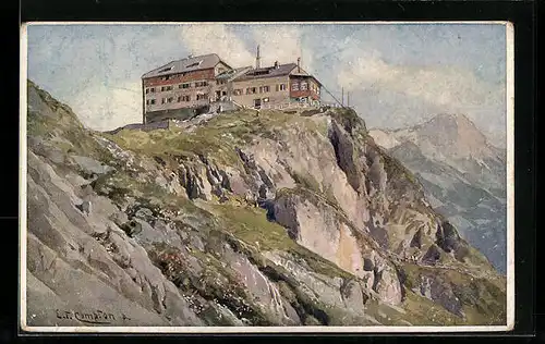 Künstler-AK Edward Theodore Compton: Watzmann, Das Watzmannhaus