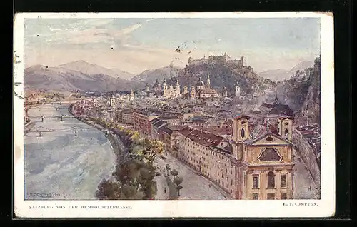 Künstler-AK Edward Theodore Compton: Salzburg, Ortsansicht von der Humboldtterrasse