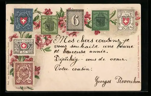 Lithographie Lokale Briefmarken der Schweiz, Blumen