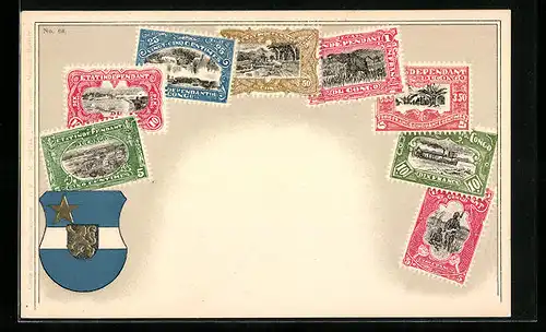 Präge-AK Briefmarken des Kongo, Wappen