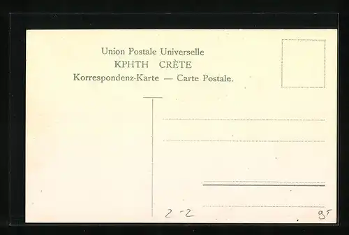 AK Kreta, Briefmarken und Wappen mit Ehrenkranz