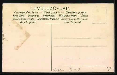 AK Ungarn, Briefmarken und Wappen mit Krone und Engeln