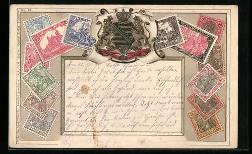 Präge-AK Briefmarken und Wappen Deutsches Reich, Krone