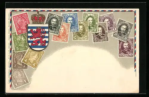 Präge-AK Briefmarken und Wappen Luxemburgs, Krone