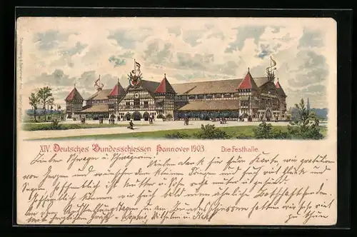 Lithographie Hannover, XIV. Deutsches Bundesschiessen, Die Festhalle