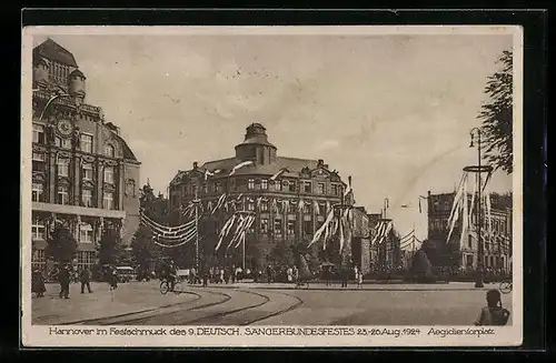 AK Hannover, 9. Deutsches Sängerbundesfest 1924, Aegideintorplatz im Festschmuck