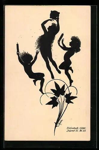 Künstler-AK Diefenbach: Göttl. Jugend II. Bl. 35, Schattenbild, tanzende Kinder
