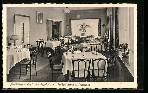 AK Bad Oeynhausen, Gasthaus Westfälischer Hof, Str. 16, Frühstücksraum u. Speisesaal, Innenansicht