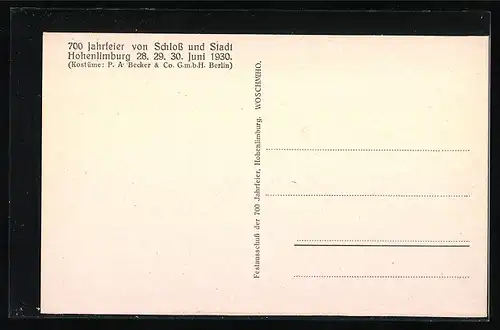 AK Hohenlimburg, 700 Jahrfeier von Schloss und Stadt Hohenlimburg 1930, Jürgen Bechthold zum Richtplatz 1807