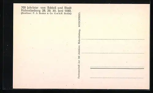 AK Hohenlimburg, 700 Jahrfeier von Schloss und Stadt Hohenlimburg 1930, Stiftsaufschwörung 1802