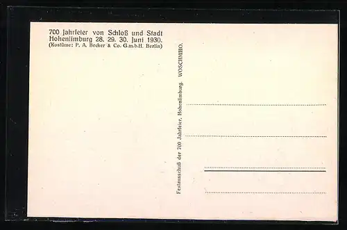 AK Hohenlimburg, 700 Jahrfeier von Schloss und Stadt Hohenlimburg 1930, Limburger Schlosssoldaten 1766