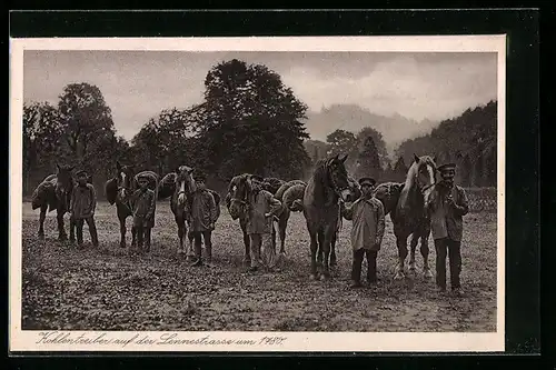 AK Hohenlimburg, 700 Jahrfeier von Schloss und Stadt Hohenlimburg 1930, Kohlentreiber auf der Lennestrasse um 1780