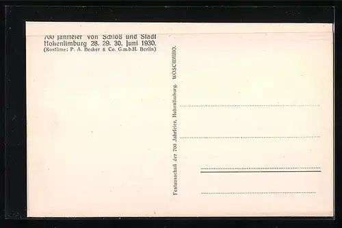 AK Hohenlimburg, 700 Jahrfeier von Schloss und Stadt Hohenlimburg 1930, Kohlentreiber auf der Lennestrasse um 1780