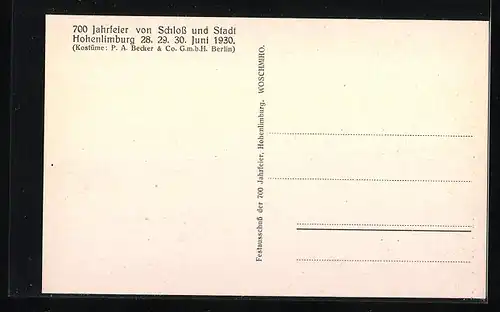 AK Hohenlimburg, 700 Jahrfeier von Schloss und Stadt Hohenlimburg 1930, Limburger Drahtzieher 1755