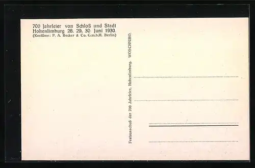 AK Hohenlimburg, 700 Jahrfeier von Schloss und Stadt Hohenlimburg 1930, Der gefangene Raubritter Ludolf Lappe 1509