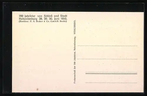 AK Hohenlimburg, 700 Jahrfeier von Schloss und Stadt Hohenlimburg 1930, Einweihung des Elseyer Klosters 1223