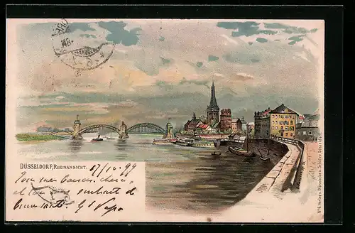 Lithographie Düsseldorf, Rheinansicht