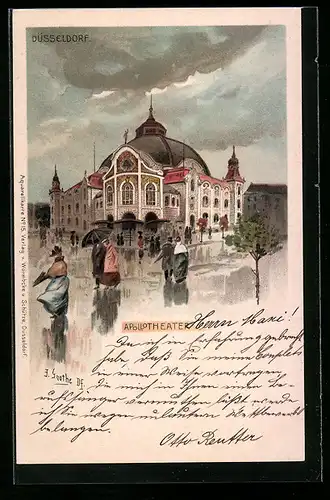 Lithographie Düsseldorf, Das Apollotheater bei Regen