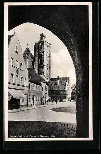 AK Ingolstadt a.d.D., Kreuzstrasse mit Gasthaus zum Engel